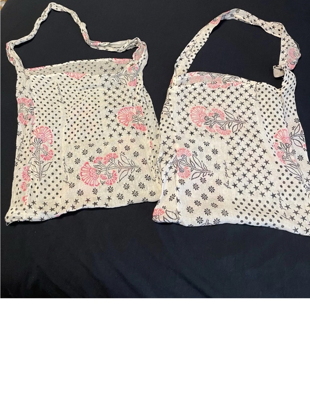 Free People Floral Boho Reusable Shopping Crossbody Tote Bag Muslin Lot Of Two